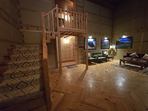 Cozy and warm interior of a room with traditional wooden craftsmanship